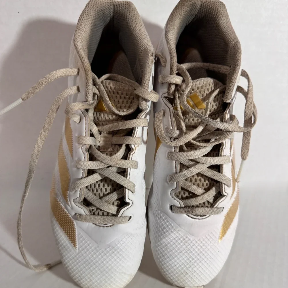 Adidas Adizero Football Cleats White Metallic Gold Mid Top Shoes Bounce